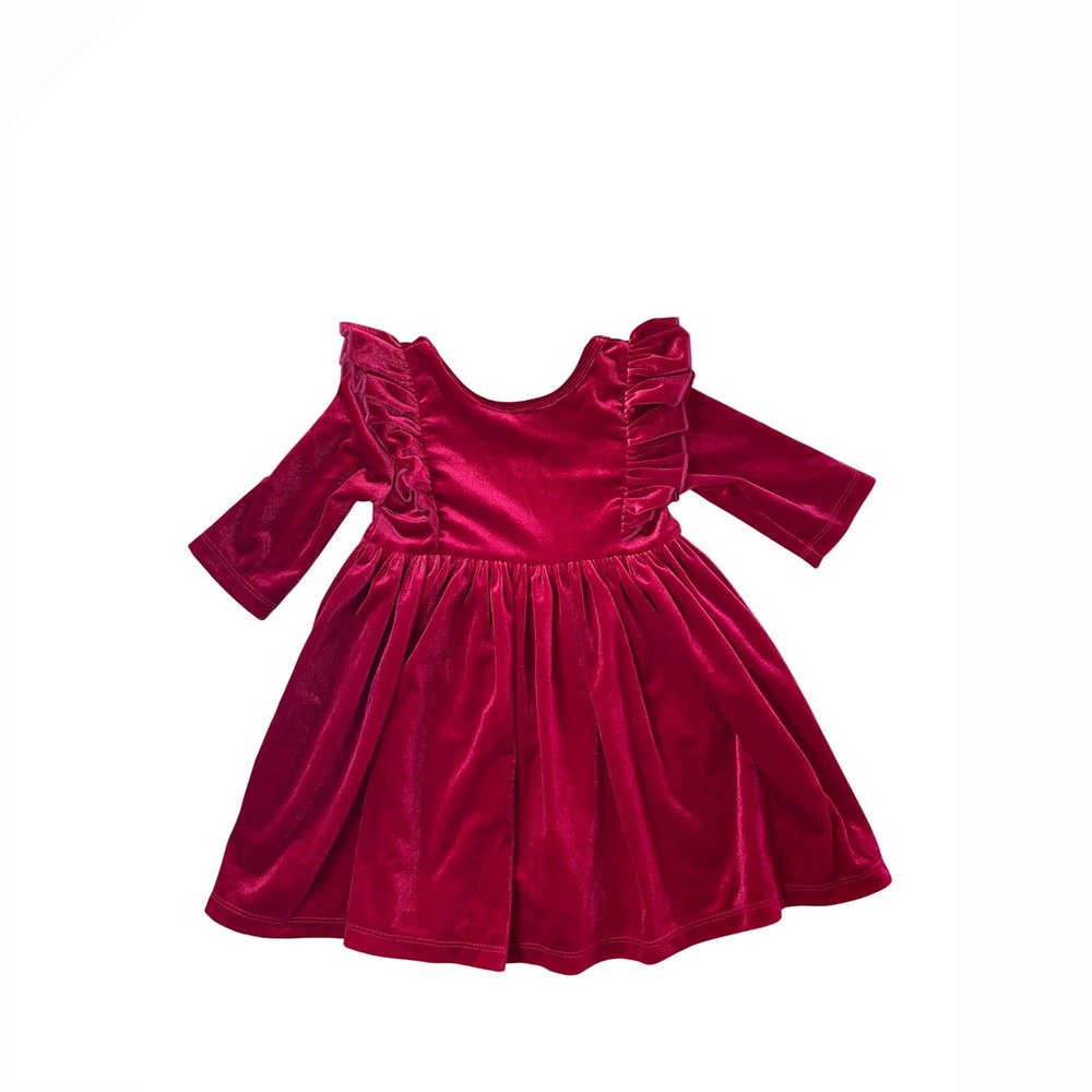 Mila &‎ Rose Magenta Red velvet Twirl Dress Ruffle Shoulder 2T NWT